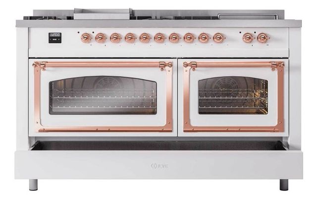 Ilve® Nostalgie II Noblesse 60'' Custom RAL Color Pro Style Dual Fuel Range with Copper Trim-3