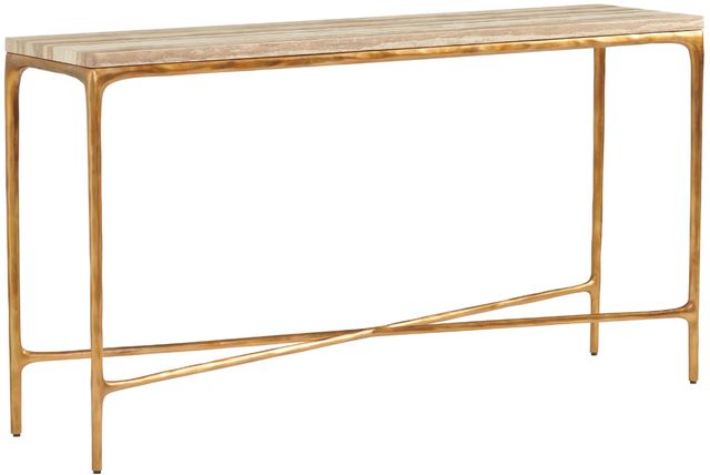 Lexington Home Silverado Menlo Park Tiger Brown Top Console Table with Brass Base-0