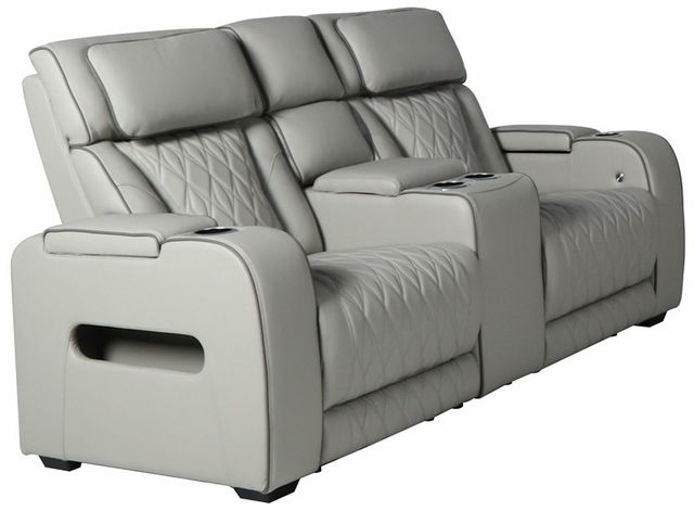 American Wholesale Furniture Opulence Taupe Power Reclining Loveseat with Console-0