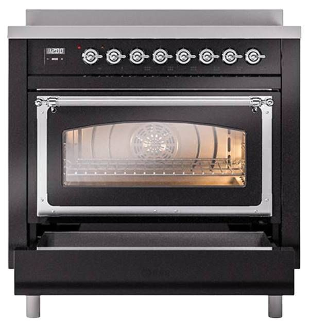 Ilve® Nostalgie II Noblesse 36'' Glossy Black Pro Style Induction Range with Chrome Trim-3