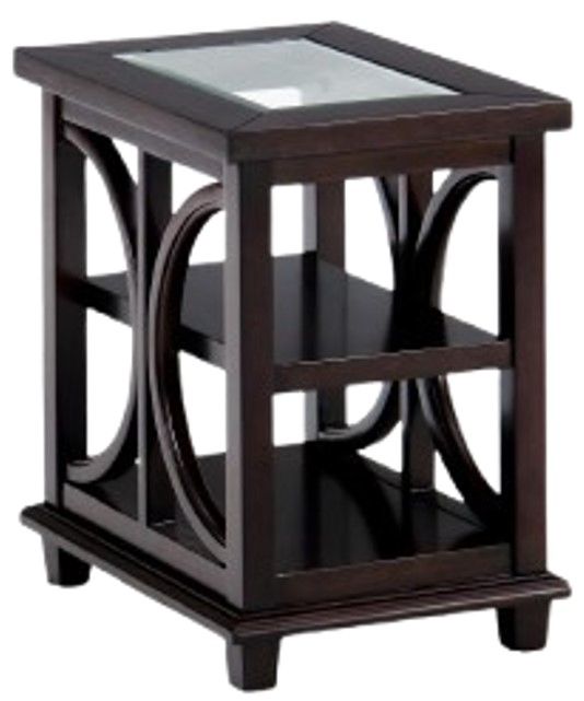 Jofran Inc. Panama Glass Top Chairside Table with Brown Base-0