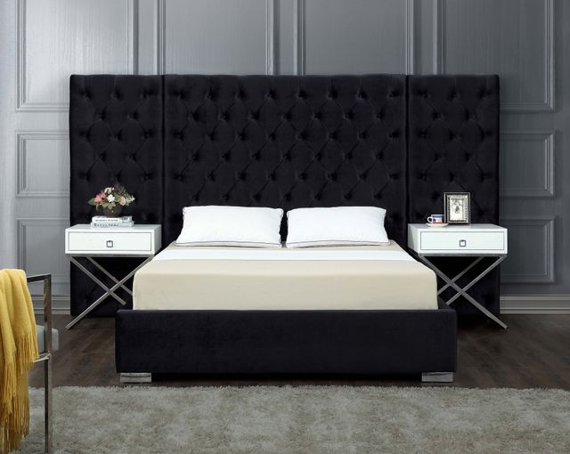 Meridian Furniture Grande Black Velvet Queen Bed-1