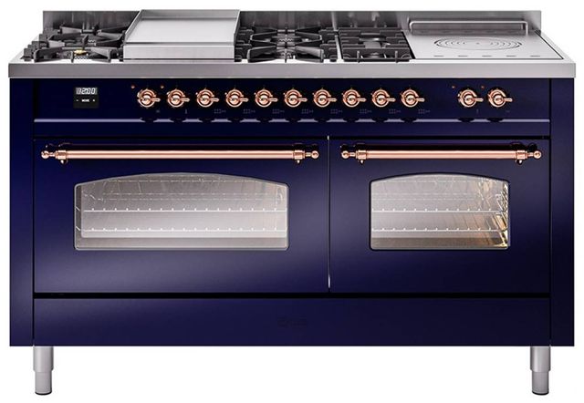 Ilve® Nostalgie II Series 60" Midnight Blue Pro Style Dual Fuel Range-0