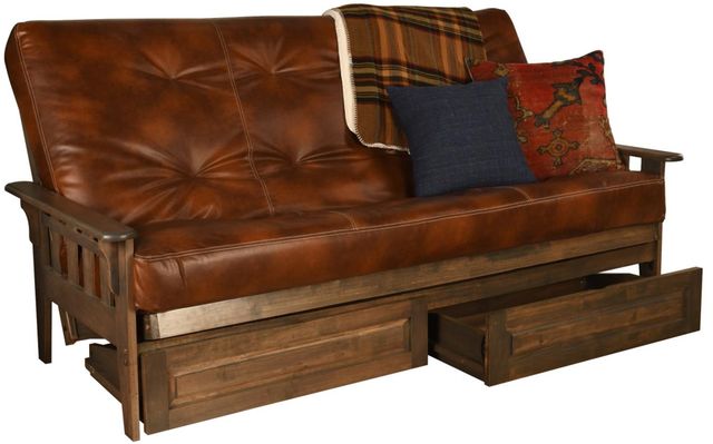 Kodiak Furniture Tucson Oregon Trail Saddle/Rustic Walnut Queen Storage Futon with Mattress-0