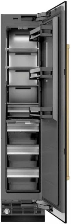 ZLINE Autograph Edition 18 in. 8.6 Cu. Ft. Right Hinge Column Freezer in Black Stainless Steel with Graphite Gray Interior and Champagne Bronze Accents-1
