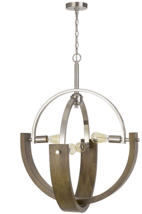 Cal® Lighting & Accessories Rauma Brushed Steel/Wood Chandelier-0