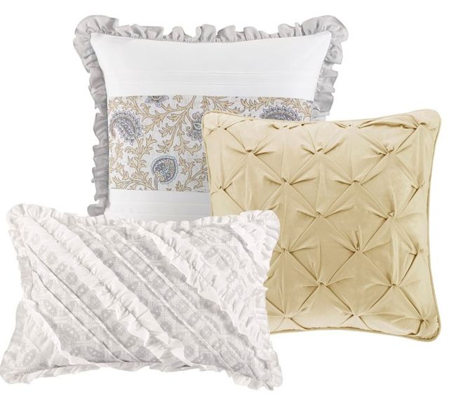 Olliix by Madison Park Dawn 9 Pieces Yellow California King Cotton Percale Comforter Set-3