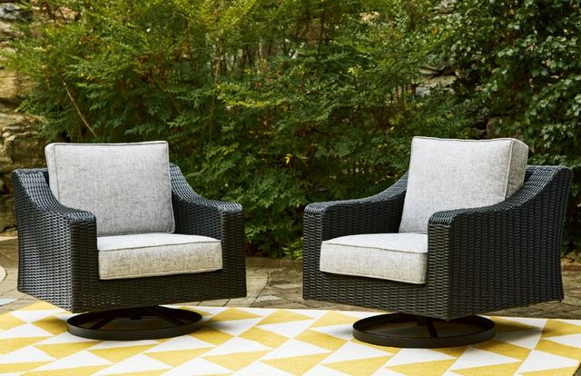 Signature Design by Ashley® Beachcroft Black/Light Gray  Fabric/Resin Outdoor Swivel Lounge Chair-4