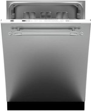 Credits: Bertazzoni Frontal view of a open Bertazzoni Professional Series 24" Stainless Steel Built-In Dishwasher