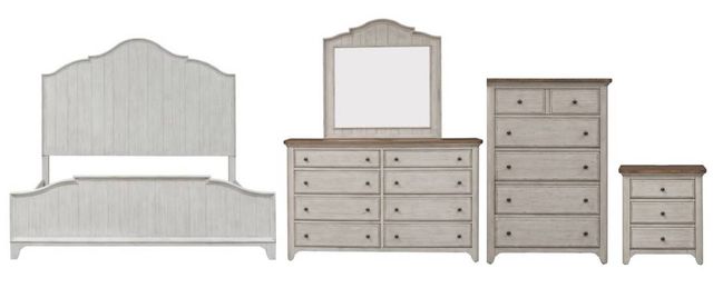 Liberty Furniture Farmhouse Reimagined 5-Piece Antique White Queen Panel Bed Set-0