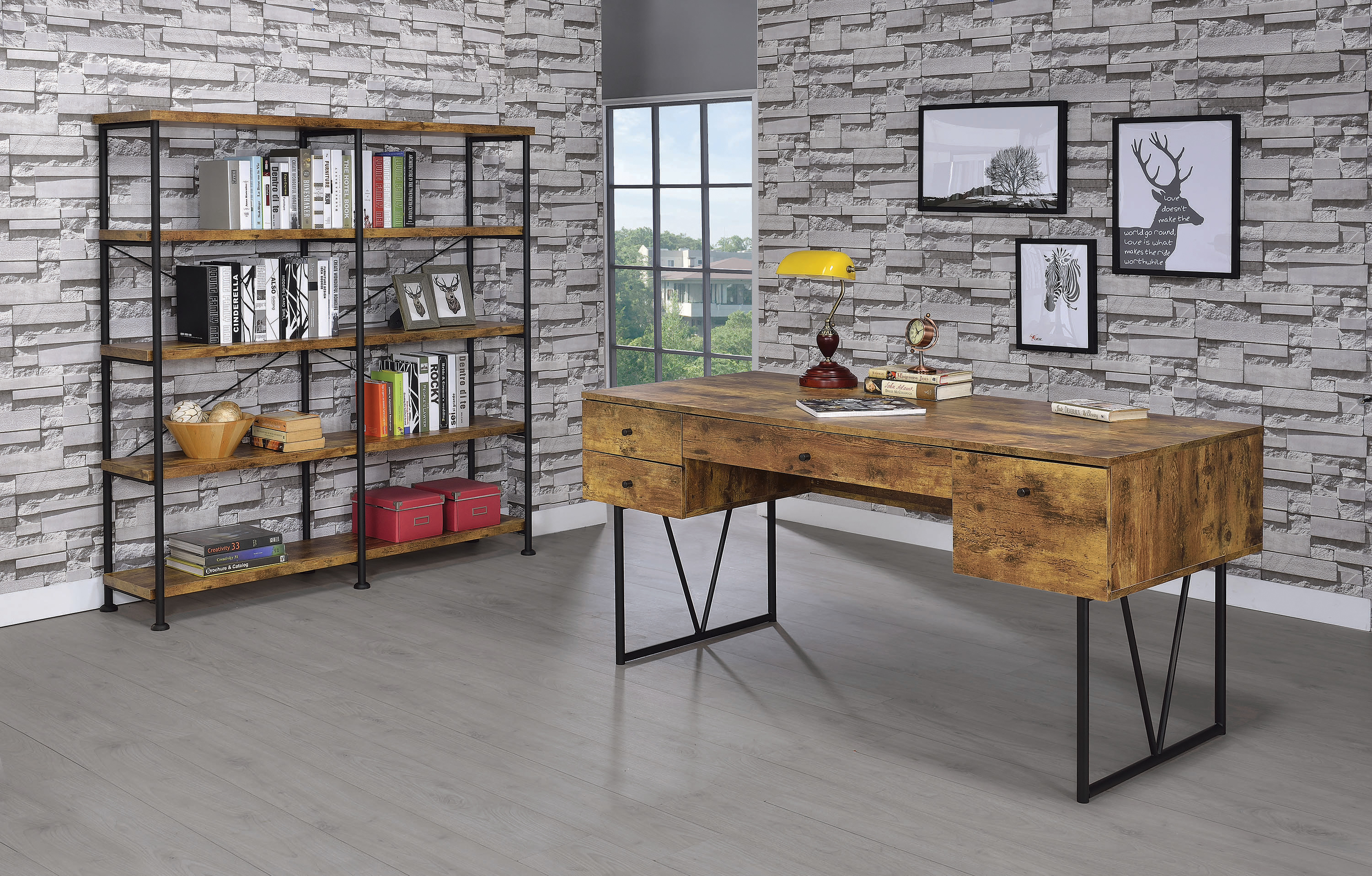 Coaster Analiese Rustic Oak Desk - Thumbnail 3