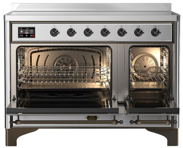 Ilve® Majestic III 48" Stainless Steel Pro Style Induction Range with Triple Glass Door and Burnished Trim-1