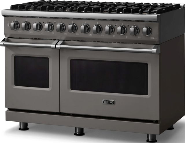 Viking® 5 Series 48" Damascus Gray Pro Style Dual Fuel (LP) Range with Polished Chrome Trim-3