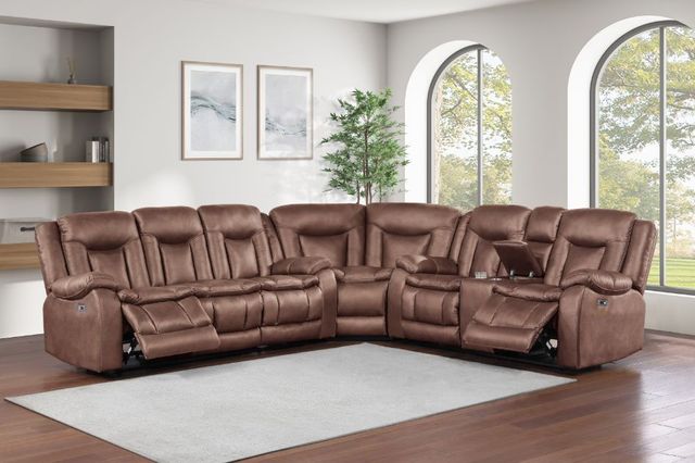New Classic® Home Furnishings Morello 3-Piece Brown Curved Power Reclining Sectional-1