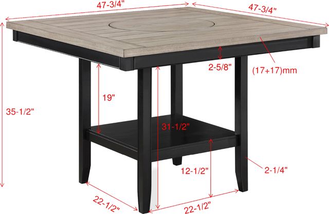 Crown Mark Fulton Light Gray Counter Table with Black Base-2