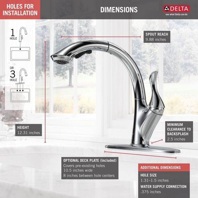 Delta Linden™ Chrome Single Handle Pull-Out Kitchen Faucet-3