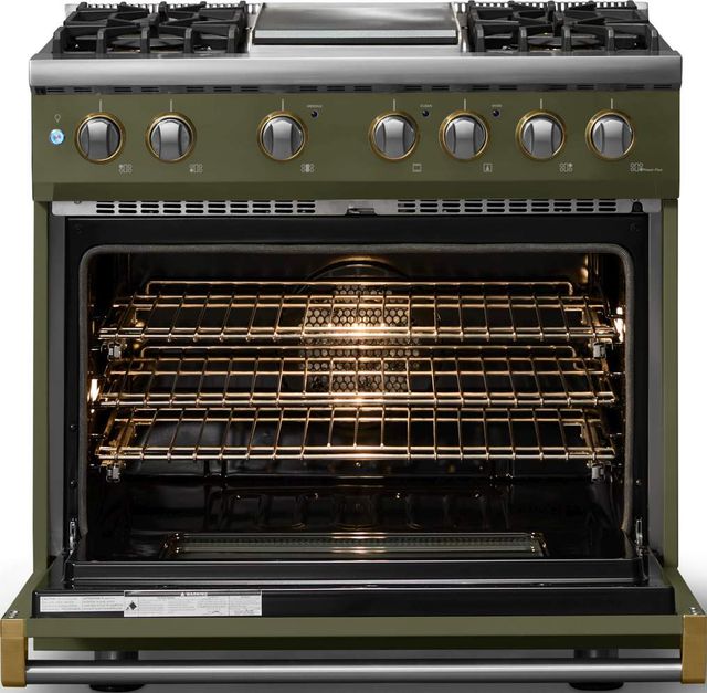 Viking® 5 Series 36" Martini Pro Style Dual Fuel (NG) Range with Brushed Brass Trim-1