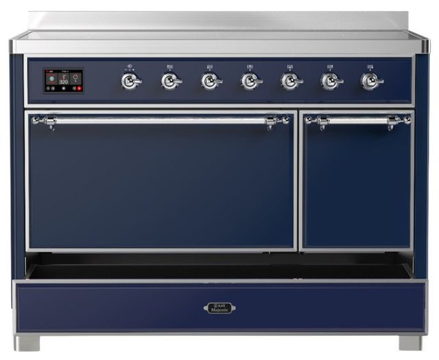Ilve® Majestic III 48" Midnight Blue Pro Style Induction Range with Solid Door and Chrome Trim-2