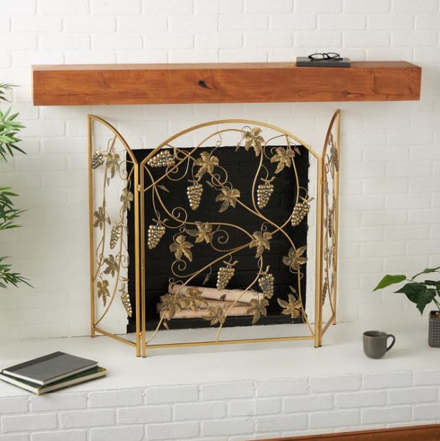 Deco Marche Gold Fruit Foldable 3-Panel Fireplace Screen with Leaf Accent-4