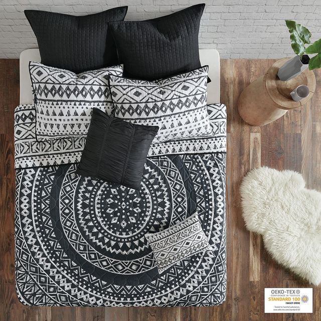 Olliix by Urban Habitat Larisa 7 Piece Black King/California King Cotton Reversible Coverlet Set-1