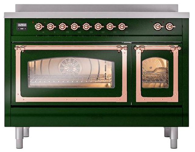 Ilve® Nostalgie II Noblesse 48'' Emerald Green Pro Style Induction Range with Copper Trim-1