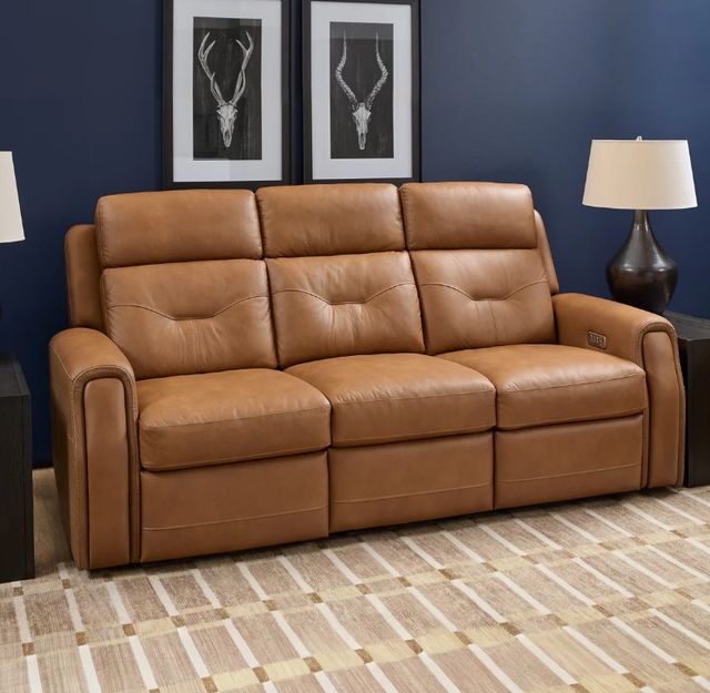 Flexsteel® Felix Toasted Almond Leather Power Reclining Sofa with Power Headrest and Lumbar-2