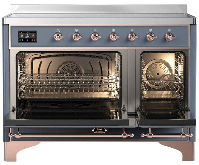 Ilve® Majestic III 48" Blue Gray Pro Style Induction Range with Solid Door and Copper Trim-1