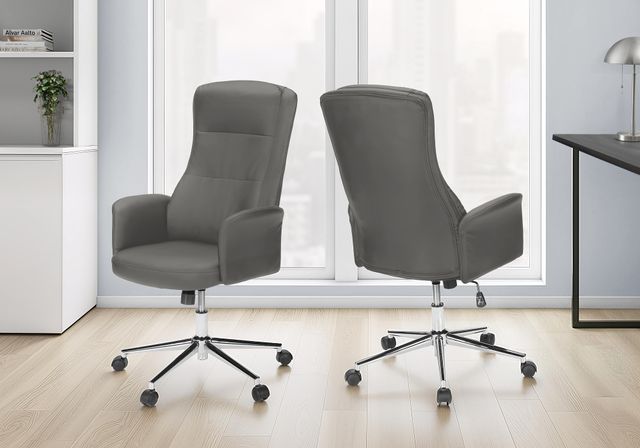 Monarch Specialties Inc. Dark Grey Leather-Look High Back Executive Office Chair with Tilt Function-1
