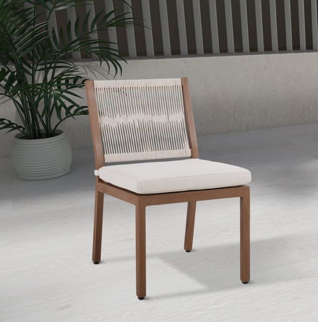 Meridian Furniture Maui Brown/Cream Aluminum Outdoor Dining Side Chair-2
