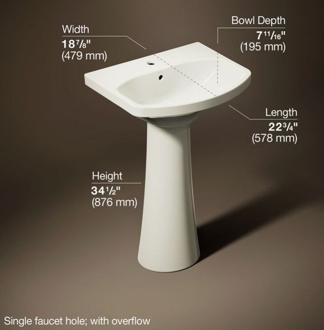 Kohler Cimarron® Biscuit 22.75" Rectangular Pedestal Bathroom Sink-3