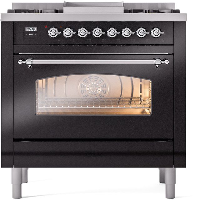Ilve® Nostalgie II Series 36" Glossy Black Pro Style Dual Fuel Range-3