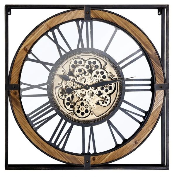 YHD Black/Gold Iron Framed Gear Clock-0
