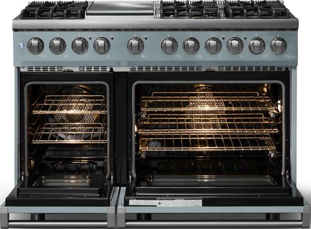 Viking® 5 Series 48" Novembery Sky Pro Style Dual Fuel (NG) Range with Polished Chrome Trim-1