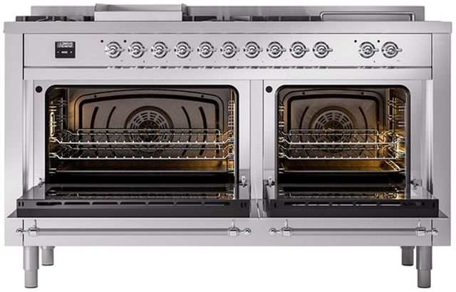 Ilve® Nostalgie II Series 60" Stainless Steel Pro Style Dual Fuel Range-1