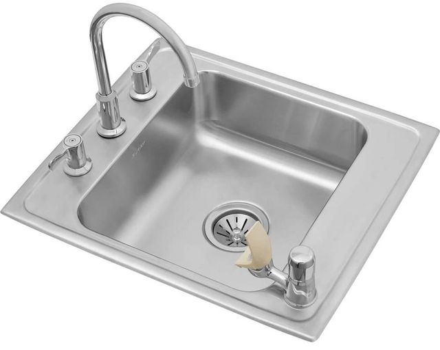 Elkay Lustertone® Classic Lustrous Satin Stainless Steel 22" x 20" x 8" Single Bowl Drop-in Classroom Sink with Faucet/Bubbler Kit-0