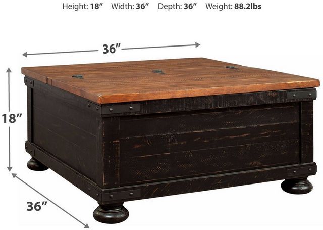 Signature Design by Ashley® Valebeck Light Brown Square Lift Top Coffee Table with Rustic Black Base-2