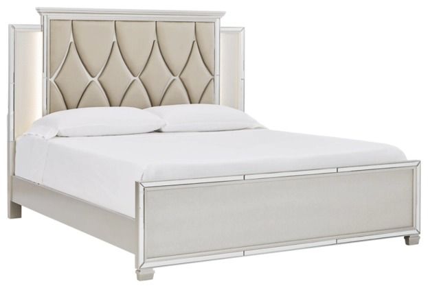 Signature Design by Ashley® Lindenfield 3-Piece Silver California King Upholstered Panel Bed Set-2
