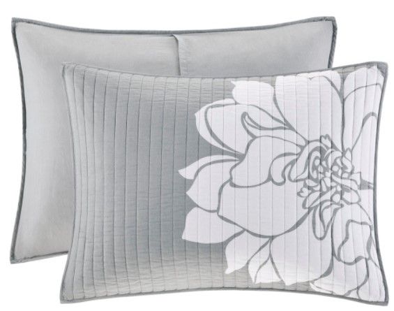 Olliix by Madison Park Lola 6 Piece Grey and Blush Full/Queen Reversible Cotton Printed Coverlet Set-2
