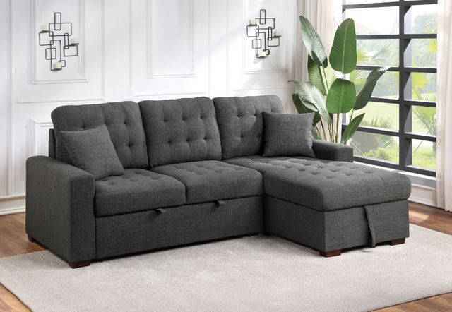 Homelegance® McCafferty 2-Piece Dark Gray Right-Arm Facing Pull-out Sleeper Sectional and Chaise with Hidden Storage-1