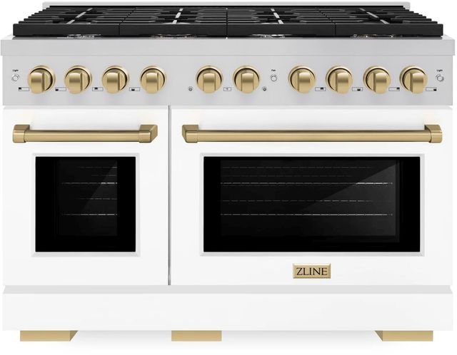 ZLINE Autograph Edition Paramount 48" Stainless Steel Pro Style Dual Fuel Range with White Matte Door and Champagne Bronze Accents-0