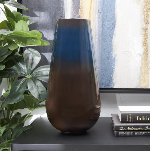 Deco Marche Blue 8" Ombre Vase with Brown Accents-3