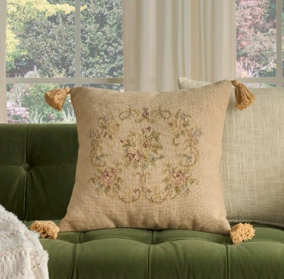 Nourison Home™ Mina Victory Vintage Pillow Beige Floral Center 20"x20" Throw Pillow-3