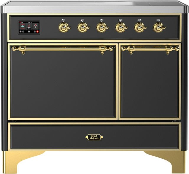 Ilve® Majestic III 40" Graphite Matte Pro Style Induction Range with Solid Door and Brass Trim-0