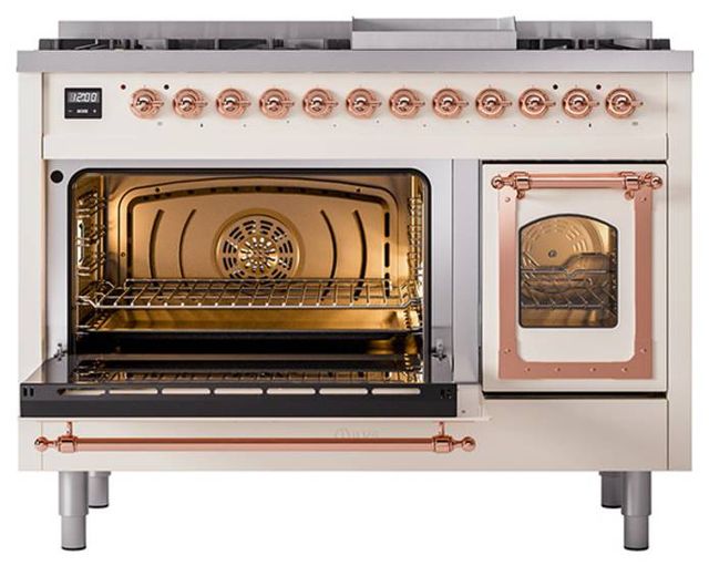 Ilve® Nostalgie II Noblesse 48'' Antique White Pro Style Dual Fuel Range with Copper Trim-3
