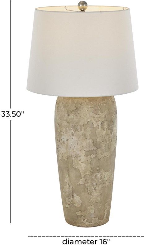 Deco Marche Light Brown Tall Distressed Antique Style Textured Room Table Lamp with Cream Linen Shade-1