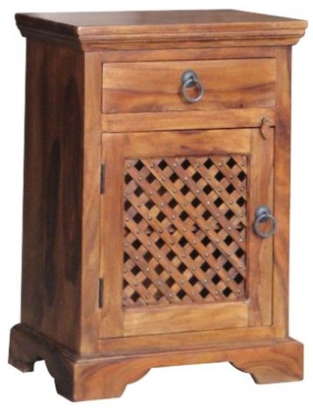 Jaipur Furniture Ganga Latic Brown Jali Bedside Table-0