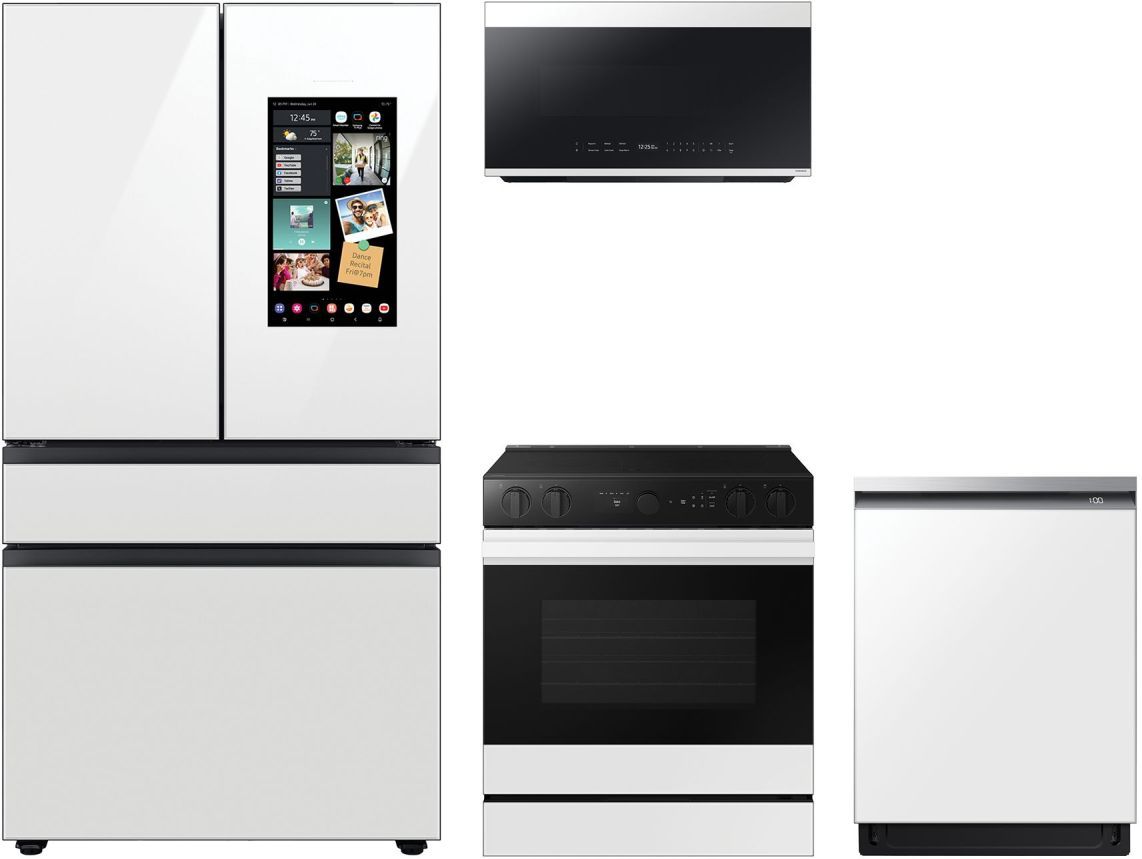 Samsung 4 Piece White Glass Kitchen Package