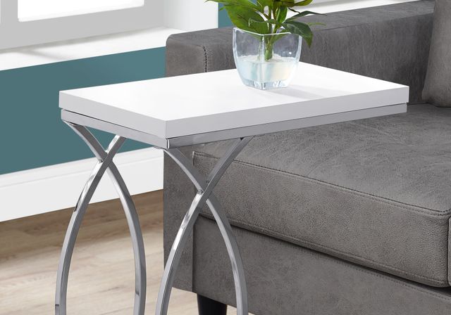 Monarch Specialties Inc. Glossy White Top with Chrome Metal Base Accent Table-2
