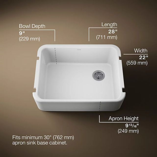 KOHLER® Ironridge® White 28" Undermount Single-Bowl Farmhouse Kitchen Sink-3