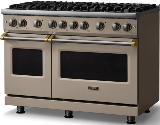 Viking® 5 Series 48" Nantucket Pro Style Gas (NG) Range with Brushed Brass Trim-2